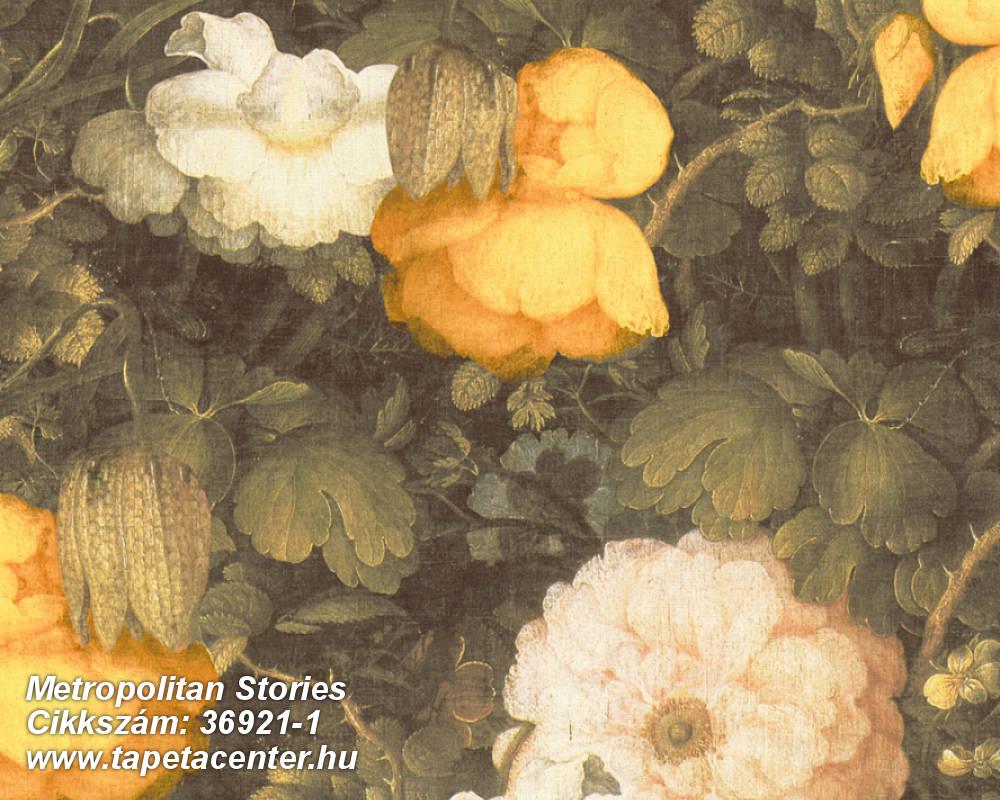 Barokk-klasszikus,különleges felületű,természeti mintás,virágmintás,narancs-terrakotta,sárga,vajszín,zöld,súrolható,vlies tapéta 